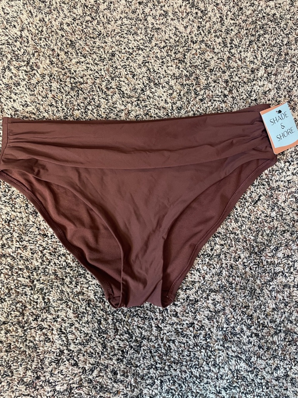 Shade & Shore Ruched Chocolate Brown Mid Rise Bikini Bottom L NWT